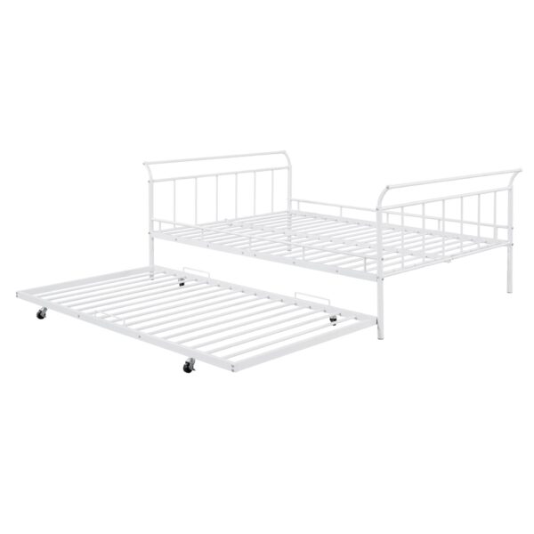 Full Size Daybed With Curved Handle Design And Twin Size Trundle - White