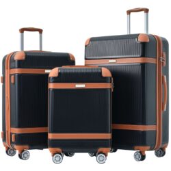 Hardshell Luggage Sets 3 Piece Double Spinner 8 Wheels Suitcase With Tsa Lock Lightweight 20''24''28'' - Black