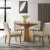 Jasper - 5 Piece Wide Contemporary Round Dining Table Set Chairs - Driftwood / Beige - Image 12