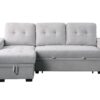 Ashlyn II - Woven Fabric Reversible Sleeper Sectional Sofa With Storage Chaise, Storage Arm, Cup Holder, Charging Ports, Side Pockets, and Pocket Coil Seating - Gray - Image 4