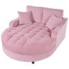 Modern Chaise Lounge Sofa Bed Upholstered Sofa Couch With Tufted Seat And Detachable Pillows For Living Room - Pink - Image 15