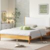 Queen Size Rubber Wooden, Solid Wooden Bed With Teddy Velvet Cushion Upholstered Headboard, Enhanced By Support Feet - Natural - Image 7