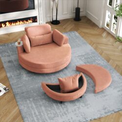 Corduroy Sofa With Two Throw Pillows, A Waist Pillow And An Extra Tray Is Comfortable For A Small Apartment Bedroom - Orange