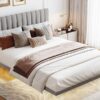 Queen Size Upholstered Bed With Sensor Light And Headboard, Floating Platform Bed - Gray - Image 13