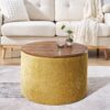 Classic Chenille Storage Ottoman Set With Drum Shaped Stool And Panel - Dark Yellow - Image 7