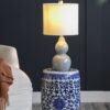 Ceramic Garden Stool, Small Side Tabel - White / Blue - Image 5