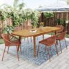 Modern Outdoor 7 Piece Expandable Dining Set With Stackable Chairs - Orange / Teak - Image 9