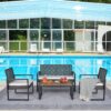 Modern 4 Piece Patio Furniture Set With Acacia Wood Table Top And Beige Cushions - Brown - Image 10