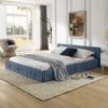 Modern Queen Size Upholstered Bed Frame With Pleated Chenille Fabric And Headboard, No Box Spring Needed - Blue - Image 4