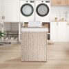 Laundry Hamper With Lid PE Rattan Powder Coating Frame Clothes Hampers With 2 Removable Bags, 100L - Gray - Image 43