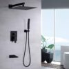 Modern Black Shower Faucet Set Rainfall System With 10" Shower Head And Handheld Combo Stainless Steel - Matte Black - Image 2