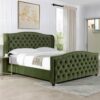 Marcella - King Upholstered Shelter Headboard Bed Set - Olive Green - Image 11