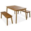 3 Pieces Acacia Wood Table Bench Dining Set For Outdoor & Indoor Furniture With 2 Benches, Picnic Beer Table For Patio, Porch, Garden, Poolside - Natural - Image 7