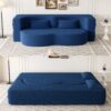 Modern Floor Sofa With 2 Pillows, Convertible Teddy Fabric Foam Filled Sleeper Sofa Bed, Full Size Folding Mattress For Living Room Guest Bed, Playroom, No Assembly Required - Blue - Image 3