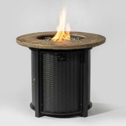 30" Propane Gas Fire Pit Table, 50000 Btu Round Steel Fire Pit With Imitation Wood Grain For Outside Patio Deck Garden Backyard - Black