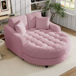 Modern Chaise Lounge Sofa Bed Upholstered Sofa Couch With Tufted Seat And Detachable Pillows For Living Room - Pink