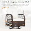 3 Piece Outdoor Chair & Table Set Chat Set 2 Person Rattan Seating Group With 2 Swiveling And Rocking Chairs And A Square Table For Garden, Patio, Or Balcony - Brown - Image 4