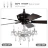 52" Crystal Shade Ceiling Fan Lamp, 3 Speed, 4 Timing, 5 Reversible Blades Crystal Ceiling Fan, 5 Pieces X E12 (No Include Bulb), Hand Pull Chain - Matte Black - Image 9