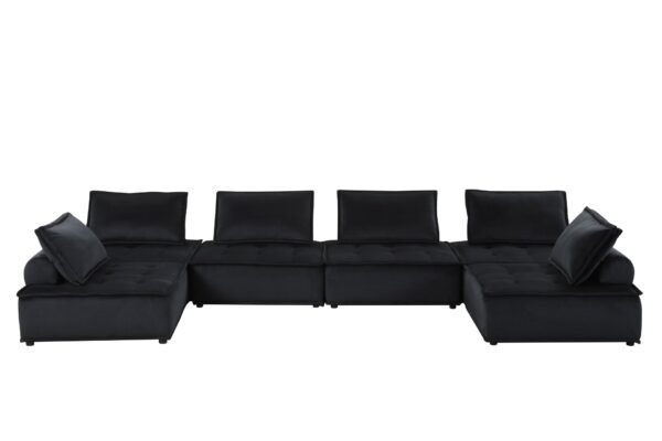 Anna - Velvet 6 Seater U-Shape Modular Sectional Sofa - Black
