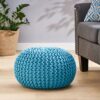Moro - Contemporary Pouf With Knit Weave Design - Aqua - Image 6