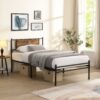 Modern Twin Long Size Metal Bedframe With Wood Panel Headboard - Black / Brown - Image 3