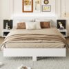 King Size Floating Platform Bed, With LED Lights, Bedside Nightstand - White - Image 13