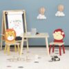 Kids Table And 2 Chairs Set, 3 Pieces Toddler Table And Chair Set, Wooden Activity Play Table Set (Lion&Monkey) - Natural - Image 8