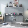 Full Size Murphy Bed With Hydraulic Lift & Desk Design - Gray - Image 14