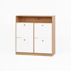 Shoe Storage Cabinet With 4 Flip Drawers And Wooden Handle For Entryway - Natural