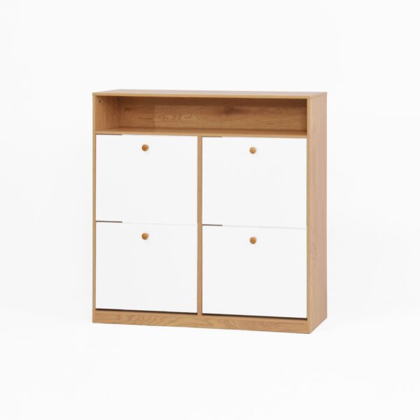 Shoe Storage Cabinet With 4 Flip Drawers And Wooden Handle For Entryway - Natural