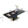 Top Dining Table With Gold Finish Corner, Pillar And Gold Finish Stainless Steel Base - Black - Image 5