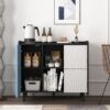 Modern Sideboard Buffet Cabinet With Red Doors And Unique Panel Styling - Black - Image 7