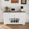 Rustic Farmhouse Kitchen Island With Storage Cabinet, Wood Top Breakfast Bar - White - Image 11