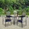 All Weather 5 Piece Patio Dining Table Sets With Acacia Wood Top And Umbrella Hole, Rattan Outdoor - Light Gray - Image 19