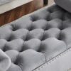 Storage Bench, Queen Velvet Button Bedside Bench, Entryway Living Room With Armrests, Nailhead Trim, Upholstered Bedroom Bench, Bedside Ottoman, Living Room, Entryway - Gray - Image 9
