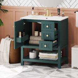 Transitional Style Bathroom Vanity Cabinet Combo With Ceramic Sink - Green