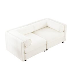 2 Seater Sofa With Storage Seat And Cylindrical Backrest - White