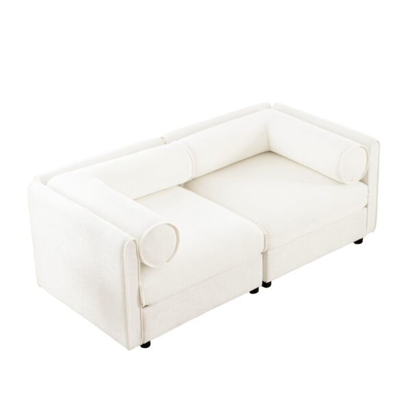 2 Seater Sofa With Storage Seat And Cylindrical Backrest - White
