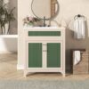 Bathroom Vanity Cabinet With Ceramic Sink Combo Set, Frame Modern Bathroom Storage Cabinet With Height Adjustable Shelf - Beige / Green - Image 3