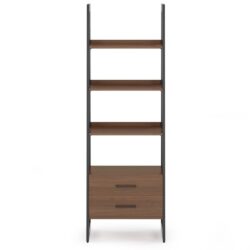 Sawhorse - Solid Walnut Veneer And Ladder Shelf With Storage - Dark Brown