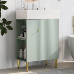 Bathroom Vanity, Combo Cabinet, Bathroom Storage Cabinet, Single Ceramic Sink, Left Side Storage - Green