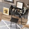 Makeup Vanity Desk With Flip Top Mirror And LED Light, Dressing Table With Charging Station, 2 Drawers And Fold Up Panel, Vanity Set With Cushioned Stool For Bedroom - Black - Image 5
