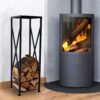 Decorative Firewood Storage Log Rack Holder For Outdoor Indoor Fireplace Fireplace Storage Log Rack Holder Wood Storage Logs Holder Fireside Holders - Black - Image 10