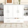 Queen Size Murphy Bed With Shelves, Drawers And USB Ports - White - Image 13