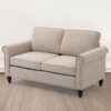 2 Seater Loveseat Sofa, Mid-Century Modern Couches For Living Room, Button Tufted Sofa - Light Beige - Image 6