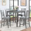 5 Piece Dining Table Set, Wooden Dining Square Table Set For 4, Counter Height Kitchen Table Set With Square Table And 4 Upholstered Chairs - Gray - Image 2