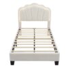 Twin Size Upholstered Flower-Shape Bed, Elegant Flowers Headboard With LED Light Strip, Sherpa Fabric Platform Bed With Slats Support - White - Image 4
