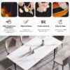 70.87" Modern Artificial Stone White Straight Edge Black Metal Leg Dining Table, Can Accommodate 6-8 People - White / Black - Image 11