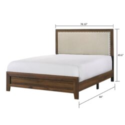 King Size Panel Bed With Fabric Upholstered Tufted Nailhead Trim Headboard - Brown