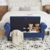 Velvet Multifunctional Storage Ottoman Bench With Pillow - Navy Blue - Image 7